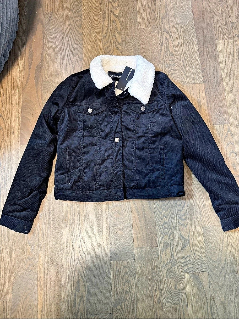 Fashion Nova Can It Be Corduroy Jacket Black & White - Size Large